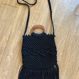 Black Macrame Crochet Crossbody Bag